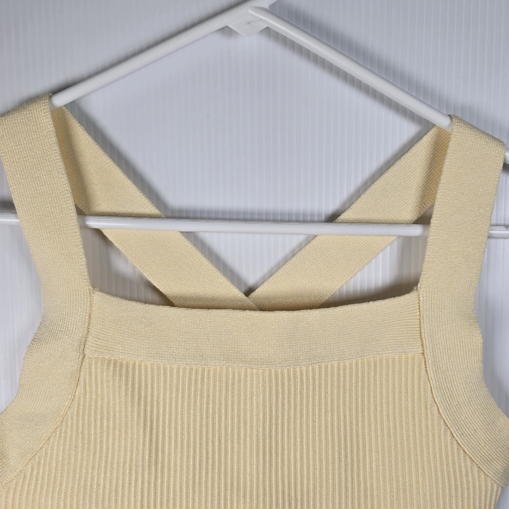 House of Harlow 1960 Pale Yellow Ribbed Cross-Strap Crop Top Size Small - Picture 3 of 10
